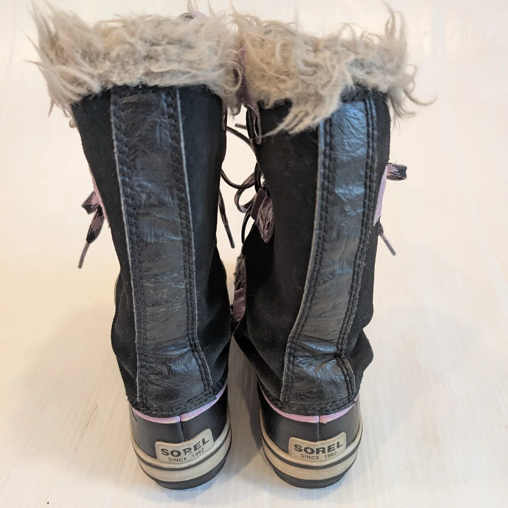 SOREL Girls Joan Of Arctic Black Purple Lace-up Winter Snow Boots Size 1